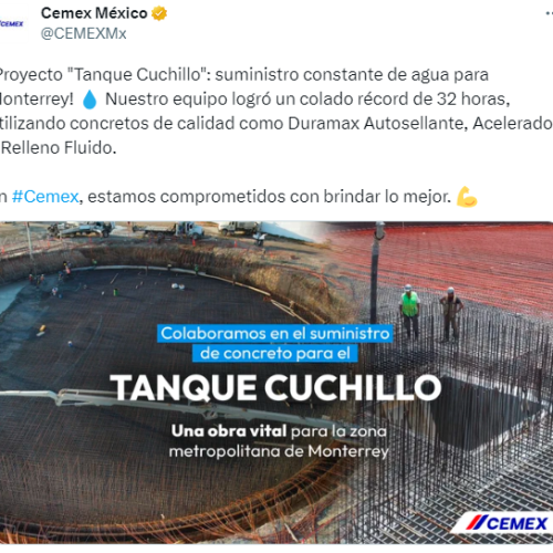 Cemex realiza colado masivo para asegurar abasto de agua en Nuevo León