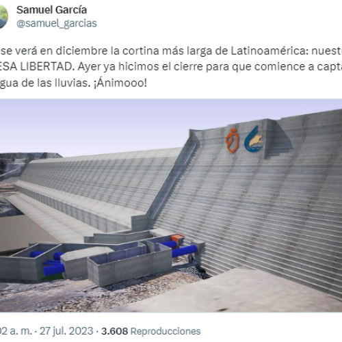 Cierre hidráulico en la Presa Libertad de Nuevo León para captar agua de lluvia