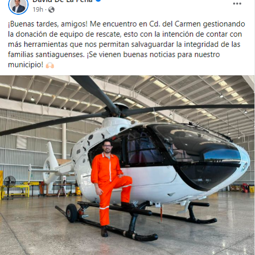 Alcalde de Santiago, Nuevo León, donará helicóptero a Ciudad del Carmen