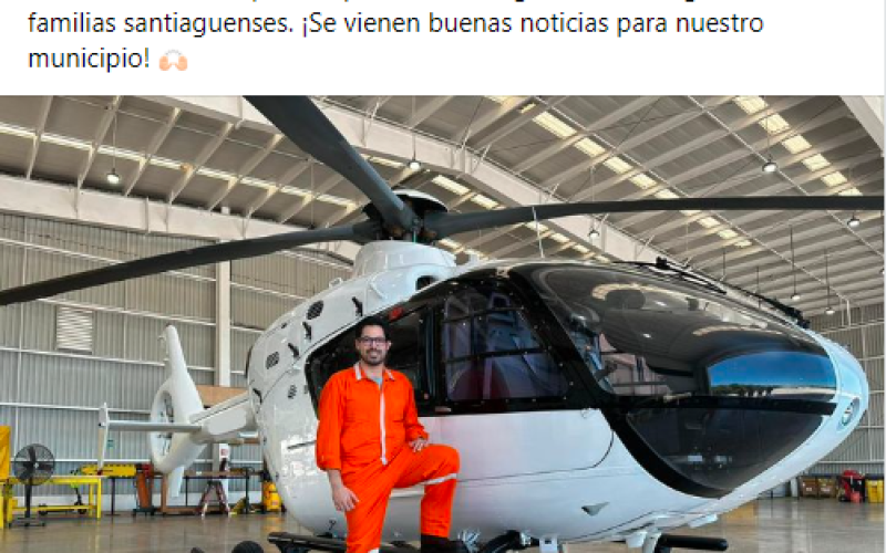 Alcalde de Santiago, Nuevo León, donará helicóptero a Ciudad del Carmen
