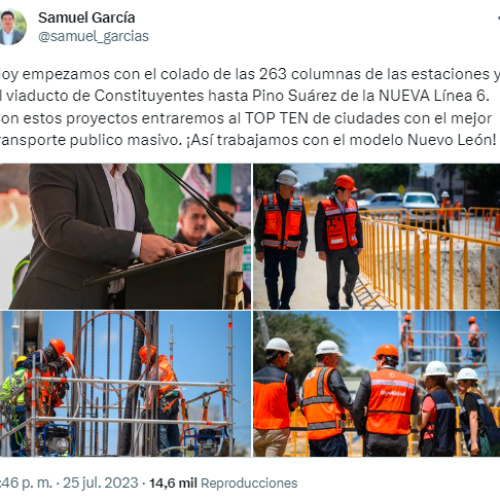 Gobierno de Nuevo León avanza en la construcción de la Línea 6 del Metrorrey