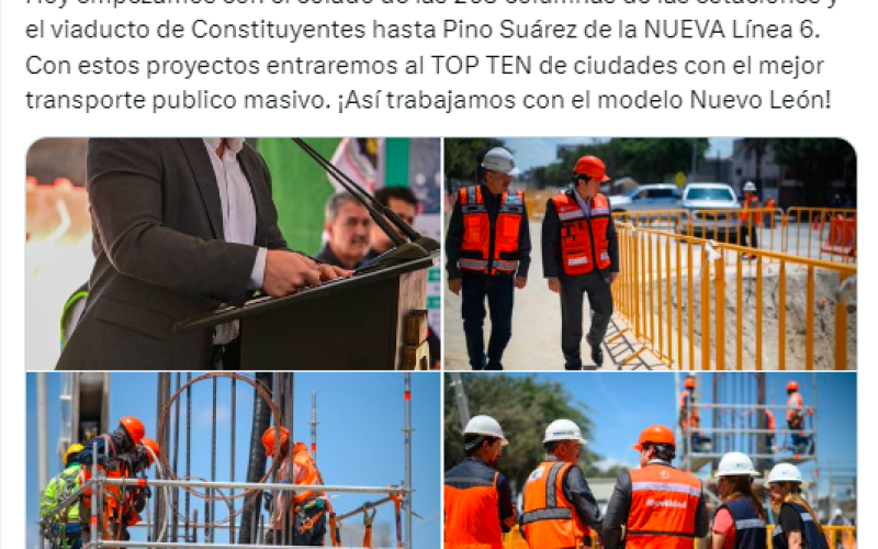 Gobierno de Nuevo León avanza en la construcción de la Línea 6 del Metrorrey