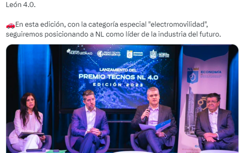 Premiarán electromovilidad en Nuevo León con Premio Tecnos NL 4.0