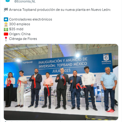 Topband invierte $35 millones de dólares para inaugurar planta en Nuevo León