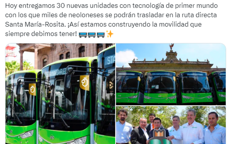 Entregan 30 unidades para nueva ruta directa Santa María-Rosita en Nuevo León